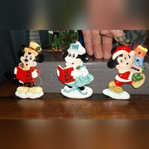 Vintage Mickey, Minnie, and Baby Mouse Painted Porcelain Ornaments